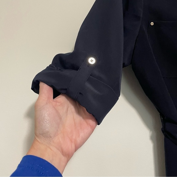 The Limited Solid Navy Button Down Rollup Sleeve Dress Size 8 - Picture 6 of 11